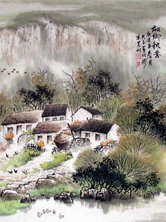 童年记忆-乡村风景水墨画 17473)