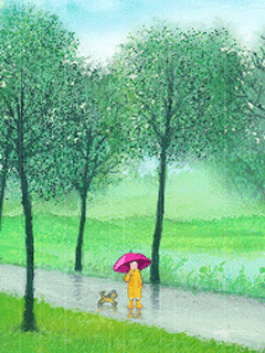 童年的回忆-下雨天溜小狗 21349)