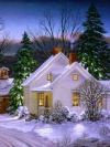 温馨梦幻漂亮雪景-雪中的小屋子